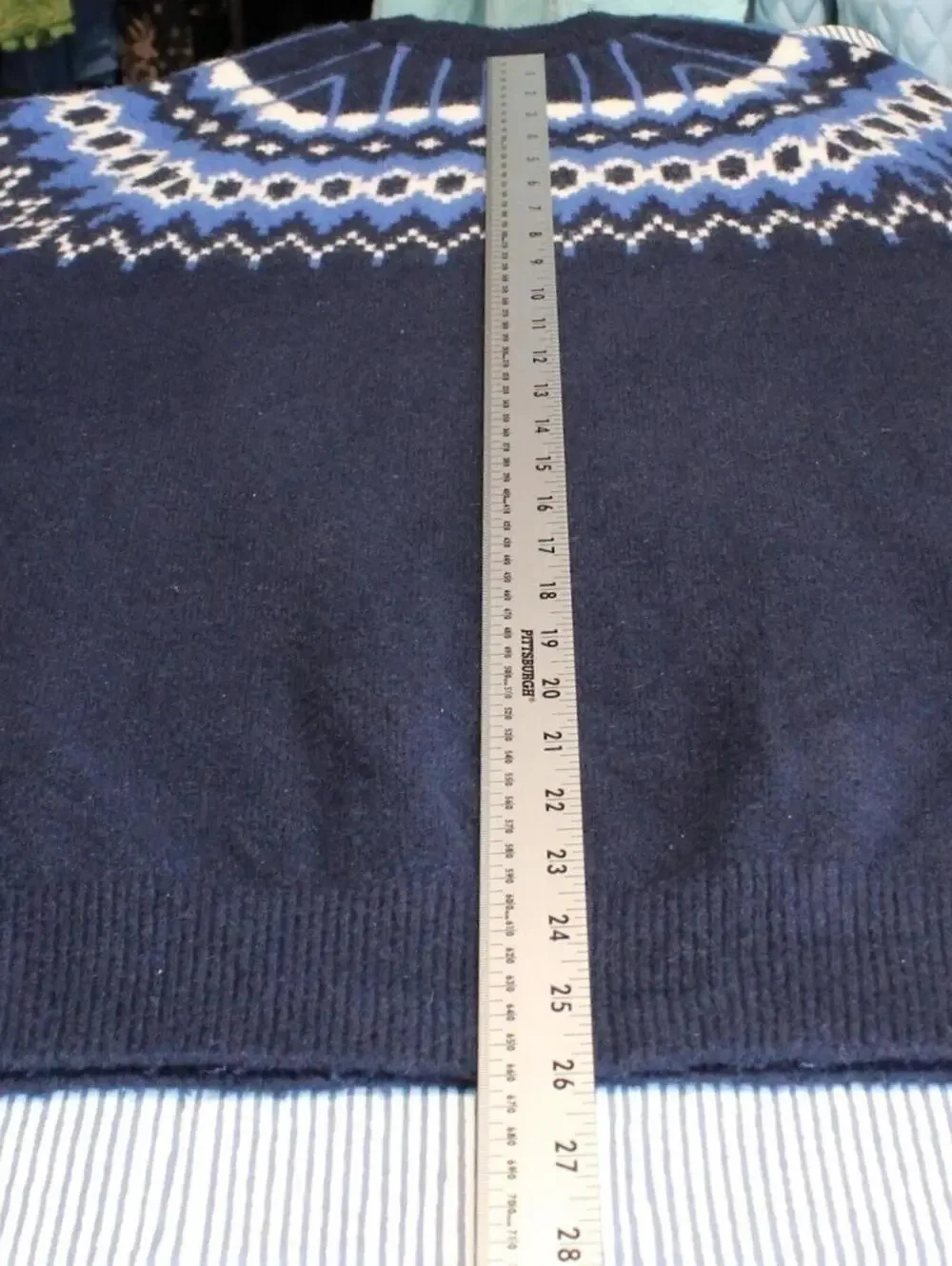 Gap $88 Small Navy Blue White Fair Isle Nordic Crew Neck Wool Blend Sweater